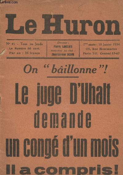 Le Huron n45 18 janvier 1934 - On 