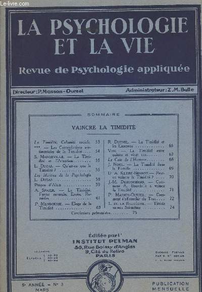 La psychologie et la vie - Revue de psychologie applique - 5e anne n3 Mars 1931