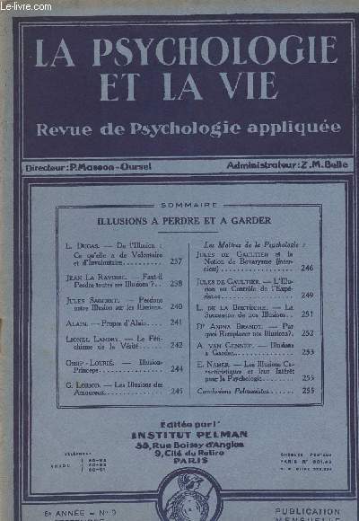 La psychologie et la vie - Revue de psychologie applique - 6e anne n9 sept 1932
