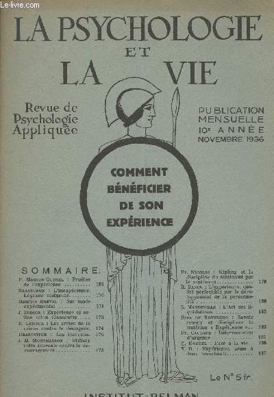 La psychologie et la vie - Revue de psychologie applique - 10e anne novembre 1936