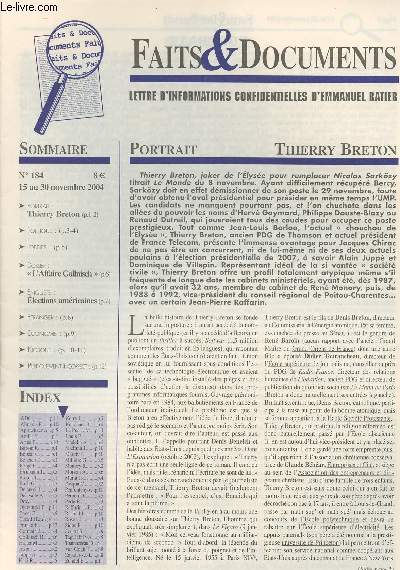 Faits & Documents - Lettres d'informations confidentielles d'Emmanuel Ratier - n184 15 au 30 novembre 2004
