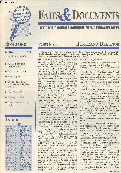 Faits & Documents - Lettres d'informations confidentielles d'Emmanuel Ratier - n106 1er au 15 mars 2001