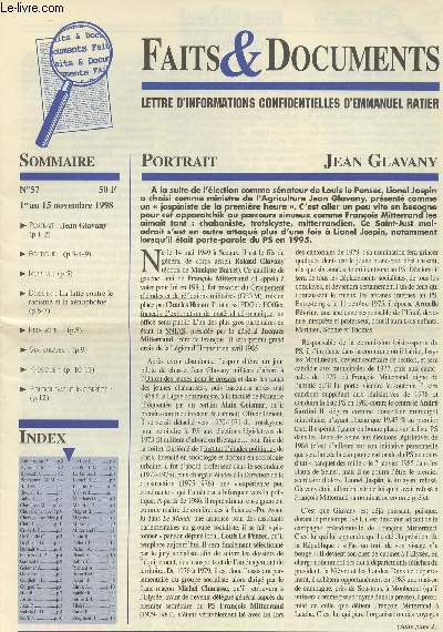 Faits & Documents - Lettres d'informations confidentielles d'Emmanuel Ratier - n57 1er au 15 novembre 1998
