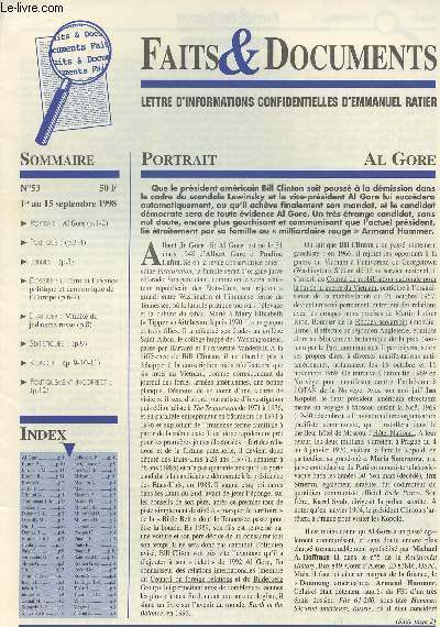 Faits & Documents - Lettres d'informations confidentielles d'Emmanuel Ratier - n53 1er au 15 septembre 1998