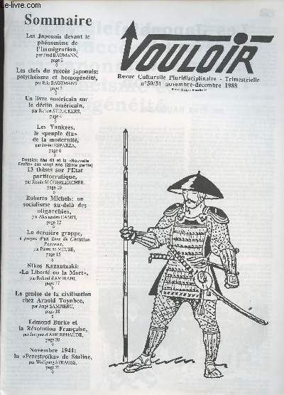 Vouloir - Revue culturelle pluridisciplinaire - Trimestrielle - n50/51 novembre- dcembre 1988