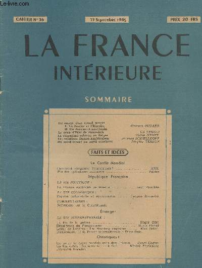La France Intrieure - Cahier n36 En marge d'un grand procs - Le coup d'tat de Simovitch - La cinquime colonne de Suisse - Les relations franco-amricaine - Du soleil levant au soleil couchant