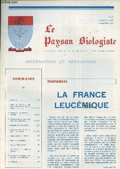 Le paysan Biologiste - n41 - La france leucmique - Vers le bien-tre, par notre autonomie nergtique - Conduite saisonnire - levage - Rpercussions secondaires des herbicides - Regards sur l'U.R.S.S. - Connaissance de la nature : Le noyer