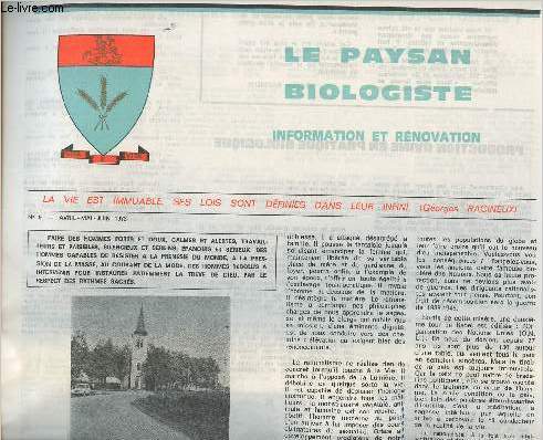 Le paysan Biologiste - n9 avril mai juin 1973 - Production ovine en pratique biologique - Arboriculture fruitire et culture biologique est ce possible ? - La feuille de chou - un remde mconnu - L'homme et le monde vivant