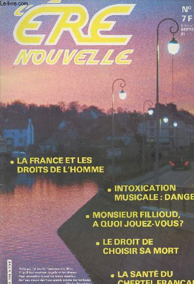 L're nouvelle - n9 sept. 81 - La France et les droits de l'homme - Intoxication musicale : danger - Monsieur Fillioud,  quoi jouez-vous ? - Le droit de choisir sa mort - La sant du cheptel franais - des limousines sereines chez un leveur heureux
