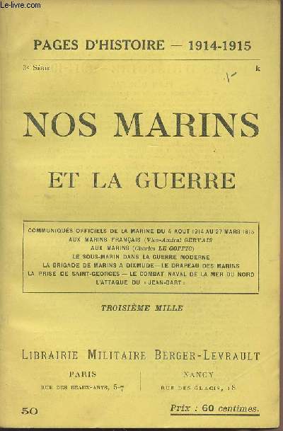 Pages d'Histoire - 1914-1915 N50 Nos marins et la guerre