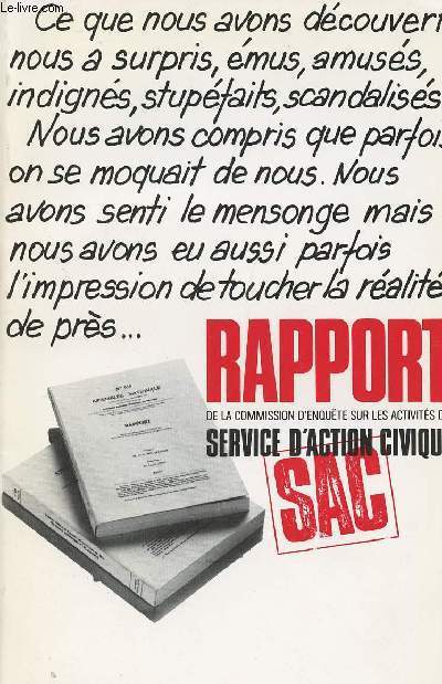 Rapport de la commission d'enqute (1) sur les activits du Service d'Action civique -Assemble Nationale n955 - Tome 1