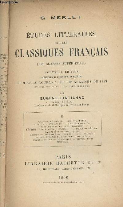 Etudes littraires sur les classiques franais de classes suprieures - Tome II
