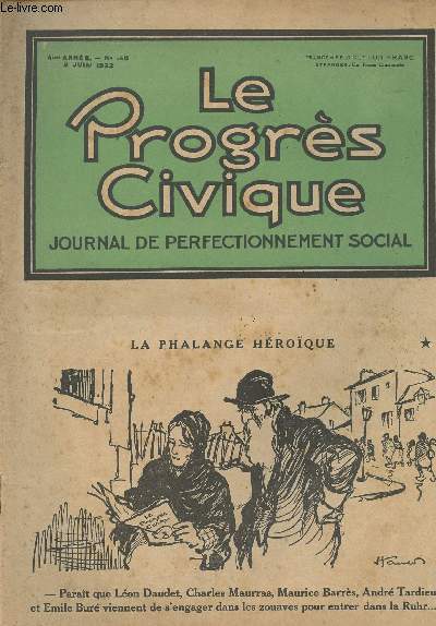 Le Progrs Civique - Journal de perfectionnement social - 4e anne n146 - La phalange hroque - Les taillables - Histoire des grandes fortunes franaises et trangres - La politique des malades - Un prcurseur de la coopration: Fournier