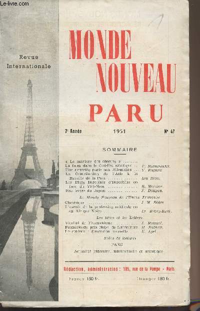 Monde Nouveau, Paru - Revue mensuelle internationale n47, 7e anne - 