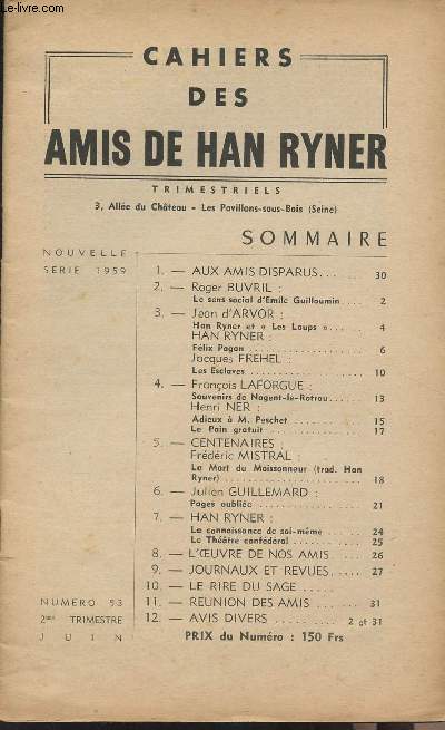 Cahiers des Amis de Han Ryner n53 - Le sens social d'Emile Guillaumin - Han Ryner et les 