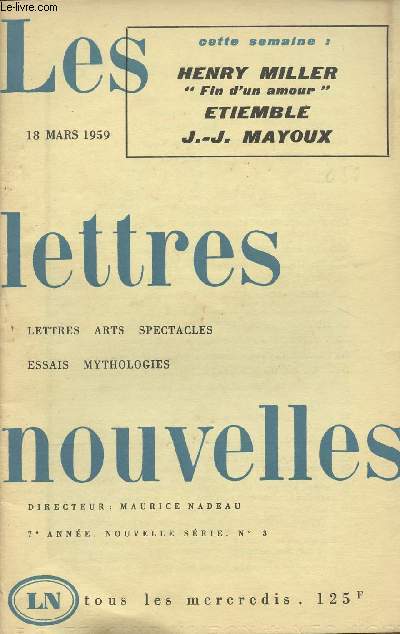Les Lettres Nouvelles - 7e anne, nouvelle srie n3 - Henry Miller 