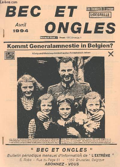 Bec et ongles, les documents de presses L. Degrelle - Kommt Generalamnestie in Belgien ?