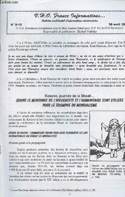 V.H.O. France Informations - Bulletin confidentiel d'informations rvisionnistes n9-10 - Kosovo, journe de la Shoah... Quand le mensonge de l'holocauste et l'humanitaire sont utiliss pour le triomphe du mondialisme