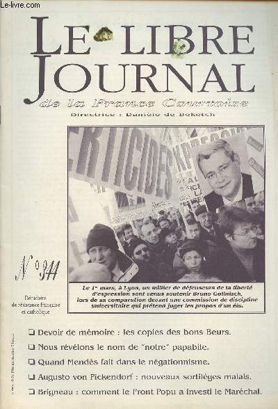 Le Libre Journal de la France Courtoise n344 - Devoir de mmoires: les copies des bons Beurs - Nous rvlons le nom de 