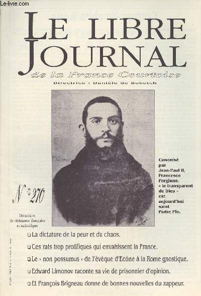 Le Libre Journal de la France Courtoise n270 - La dictature de la peur et du chaos - Ces rats trop prolifiques qui envahissent la France - Le 