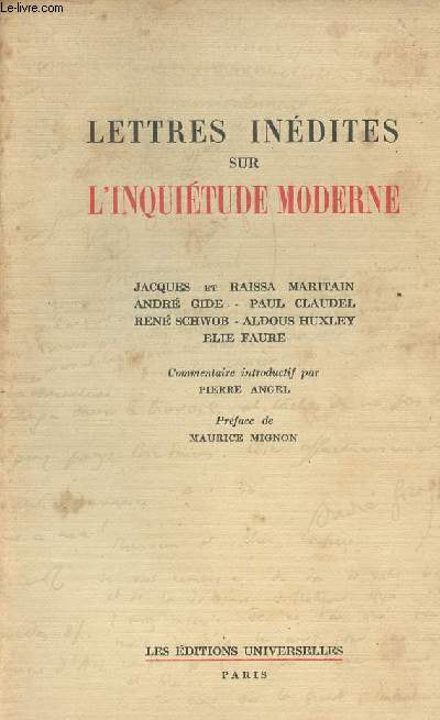 Lettre indites sur l'inquitude moderne