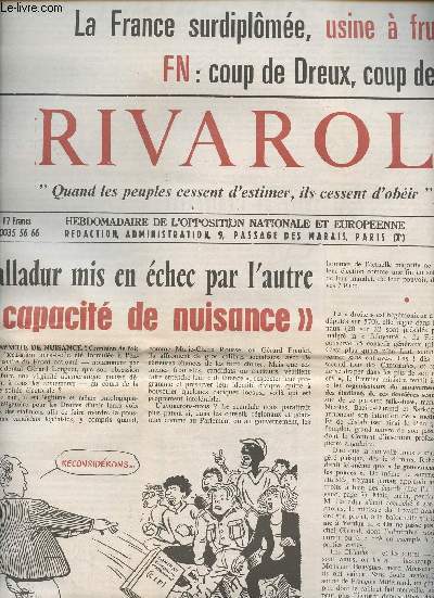 Rivarol, hedbomadaire de l'opposition nationale et europen n2192 1er avril 94 - Balladur mis en chec par l'autre 