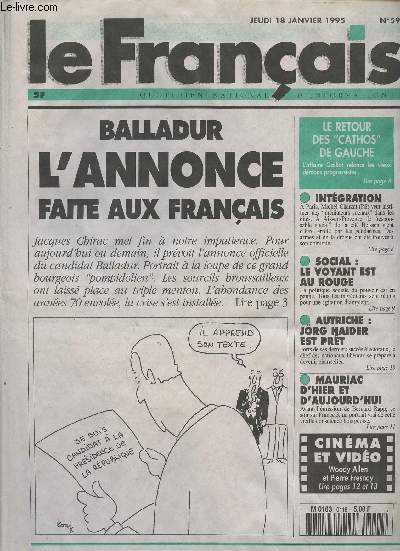 Le Franais, quotidien national d'information n59 jeudi 18 janv. 95 - Balladur, l'annonce faite aux franais - Le retour des 