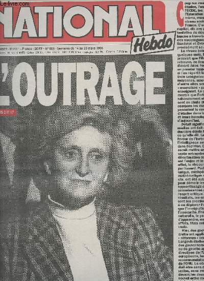 National Hebdo n608 semaine du 14 au 20 mars 96 - L'outrage - SIDA : les subventions folles - Evreux  l'eure Africaine - Le rapport catastrophique sur l'ducation nationale