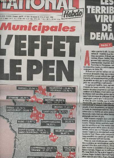 National Hebdo n569 semaine du 15 au 21 juin 95 - Municipales, l'effet Le Pen - Les terribles virus de demain - Confirm, Lnine, ordure communiste - La 