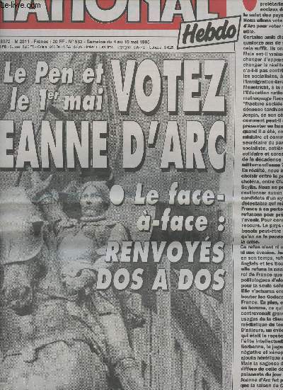 National Hebdo n563 semaine du 4 au 10 mai 95 - Le Pen et le 1er mai, votez Jeanne d'Arc, Le face--face: renvoys dos  dos - Les vraies leons du scrutin - Chirac contre Chirac