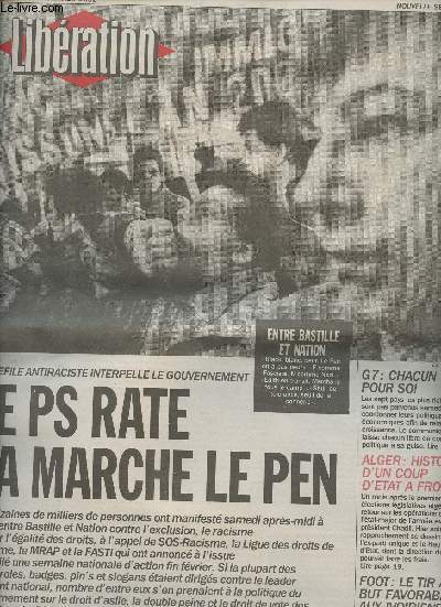 Libration n3323 - lundi 27 janv. 92 - Le dfil antiraciste interpelle le gouvernement - Le PS rate la marche La Pen - G7: chacun pour soi - Alger: histoire d'un coup d'tat  froid - Foot: le tir au but favorable aux Ivoiriens