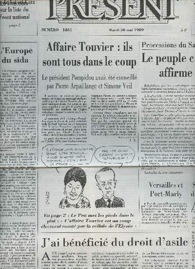 Prsent n1831 mardi 30 mai 89 - Affaire Touvier: ils sont tous dans le coup - L'Europe du sida - Le peuple catholique affirme sa foi - C. Autant-Lara sur la liste du FN - Le Pen  Toulouse