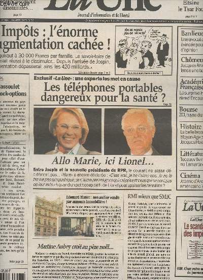 La Une de l'actualit n36 janv. 2000 - Impts: l'norme augmentation cache ! - Les tlphones portables dangereux pour la sant ? - Allo Marie, ici Lionel - Tchtchnie: arrtons Eltsine le Tsar fou - La belle leon du Moyen-Age par Jacques Heers ..