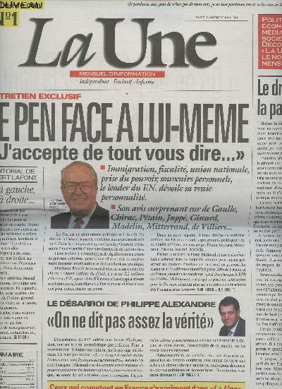 La Une, mensuel d'information n1 nov. 96 - Le Pen face  lui-mme 