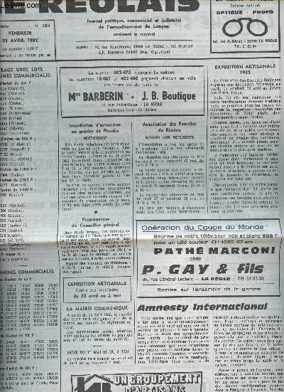 Le Rolais, Journal politique, commercial & judiciaire de l'arrondissement de Langon n2264 38e anne vend. 23 avril 82 - Interdiction d'extraction au gravier de Flouds - Association des familles du Rolais, bourse aux vtements - Amnesty international