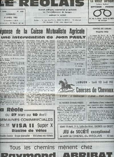 Le Rolais, Journal politique, commercial & judiciaire de l'arrondissement de Langon n2262 38e anne vend. 9 avril 82 - Rponse de la Caisse Mutualiste Agricole  une intervention de Jean Pauly