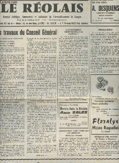 Le Rolais, Journal politique, commercial & judiciaire de l'arrondissement de Langon n2123 36e anne vend. 12 oct. 79 - Les travaux du Conseil Gnral - L'avortement redeviendra-t-il illgal ? - Association des familles du rolais, bourse aux vtements