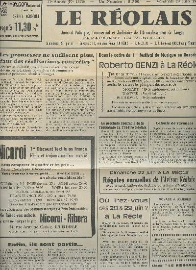 Le Rolais, Journal politique, commercial & judiciaire de l'arrondissement de Langon n1576 31e anne vend. 20 juin 75 - 