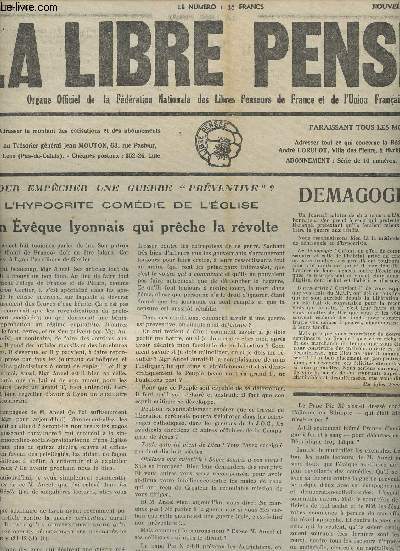 La Libre Pense n68, nouvelle srie fv. 52 - Pour empcher une guerre 