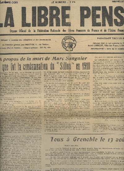 La Libre Pense n48, nouvelle srie juil. 50 - A propos de la mort de Marc Sangnier, ce que fut la condamnation du 