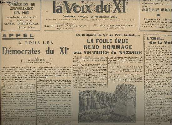 La Voix du XIe n17 juil. 46 - Appel  tous les dmocrates du XIe - De la Mairie du XIe au Pre-Lachaise..La foule mue rend hommage aux victimes du Nazisme - Des commerants nous parlent - Feu de camp place Voltaire...