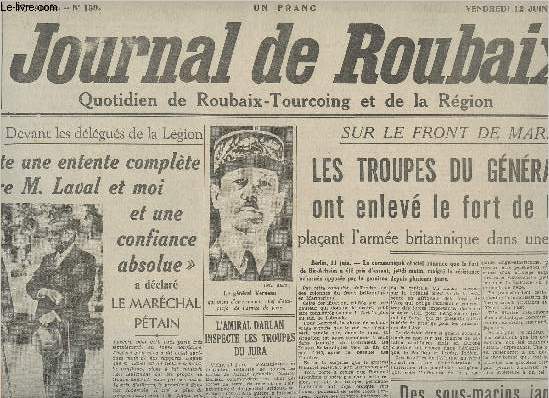 Journal de Roubaix n159 87e anne vend. 12 juin 42 - Rimpression-