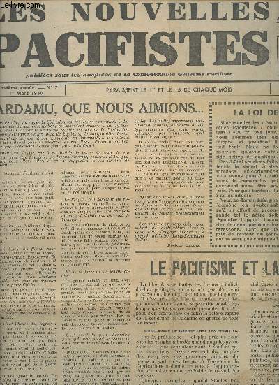 Les Nouvelles Pacifistes n7 2e anne 1er mars 50 - Bardamu, que nous aimions... - La loi des chiffres - Le pacifisme et la libert