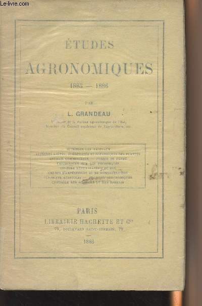 Etudes agronomiques 1885-1886