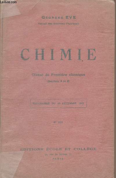 Chimie - Classe de Premire classique (Sections A et B) Programme du 23 dcembre 1941 n231