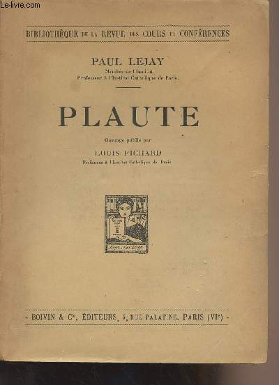 Plaute - Ouvrage publi par Louis Pichard - 