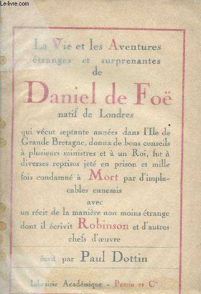 Vie et aventures de Daniel de Fo - Auteur de Robinson Cruso