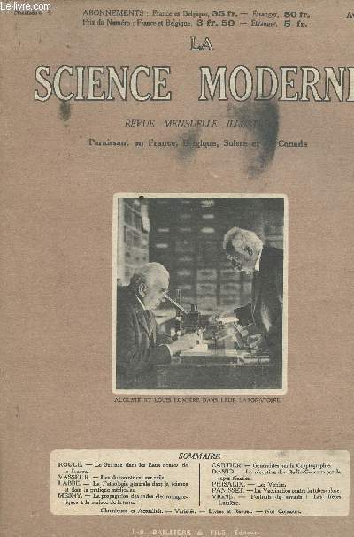 La Science Moderne - Revue mensuelle illustre n4 avril 1924 - Le saumon dans les eaux douces de la France - Les automotrices sur rails - La pathologie gnrale dans la science et dans la pratique mdicales - La propagation des ondes lectromagntiques..
