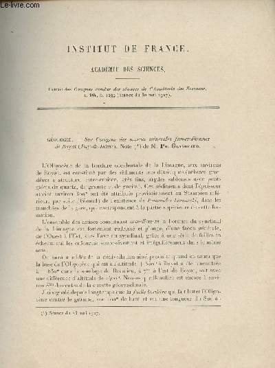 Gologie, Sur l'origine des sources minrales fumerolliennes de Royat (Puy-de-Dme) - Extrait des Comptes rendus des sances de l'Acadmie des Sciences, t. 184 p. 1299, sance du 30 mai 1927