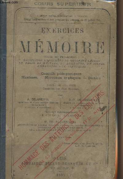 Exercices de mmoire - Cours suprieur - Conseils pdagogiques, maximes, morceaux expliqus, dicton